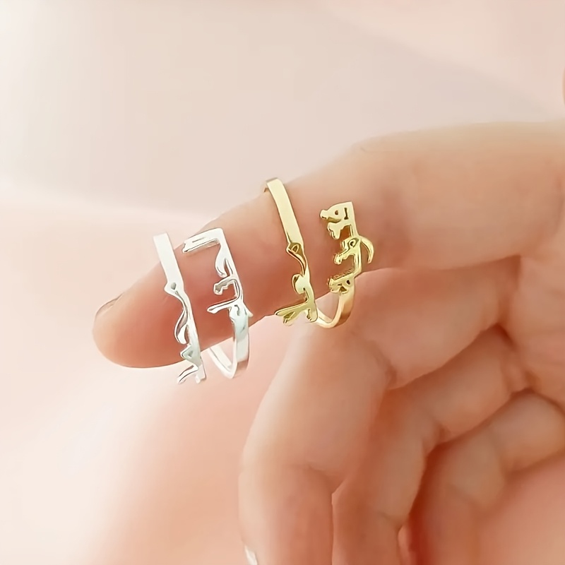 Personalized Arabic Name Open Ring, Stainless Steel Customizable 2pcs Set